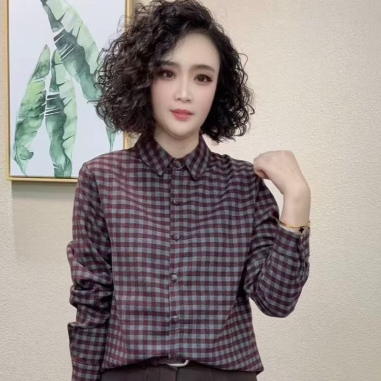 【专柜品质】2025冬季新款格子拉毛衬衫女长袖显瘦休闲女装上衣 红格子 L （建议80-110斤）