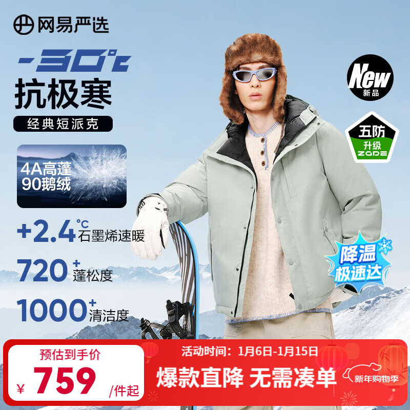 网易严选中国大鹅x燕云联名款地表强温90白鹅绒短款派克羽绒服-30℃抗寒 A款25秋冬-银川蓝 XL