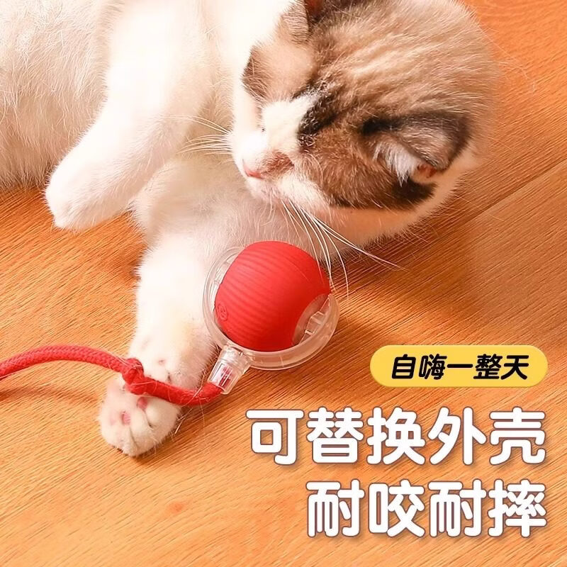 皓依猫玩具猫咪自动逗猫球棒电动自嗨神器自己玩解闷猫猫小猫幼猫宠物 【三挡可调+带逗猫绳】红色智能电动逗猫球