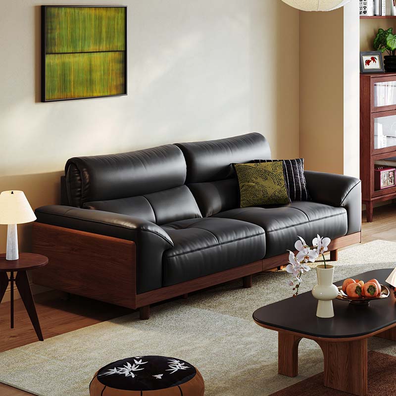 林氏家居实木真皮沙发客厅2025新款头层牛皮意式复古大黑牛皮艺沙发PS621 【黑茶色|FAS级橡木框】头层牛皮软包|2.37m
