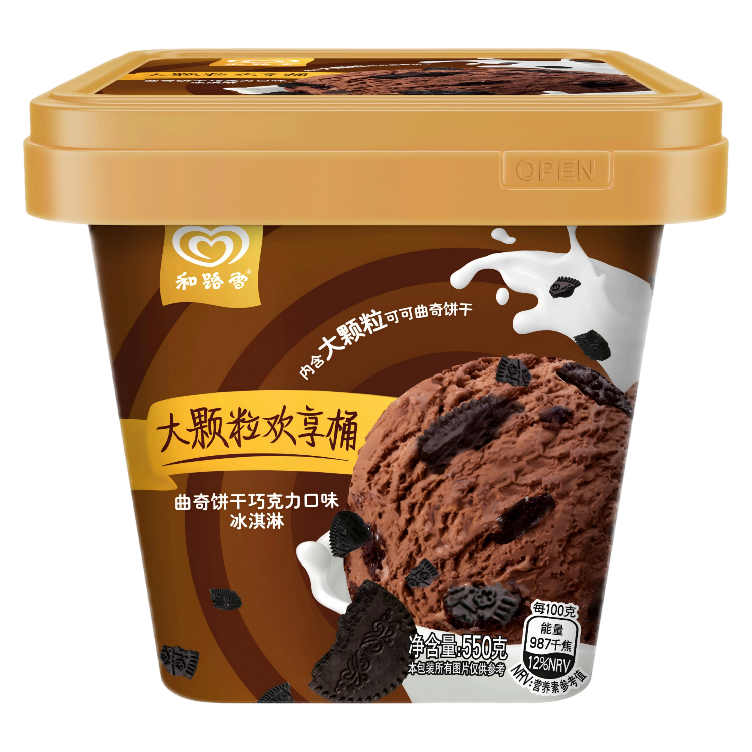 和路雪 和路雪家庭装曲奇饼干巧克力口味大桶桶装冰淇淋550g