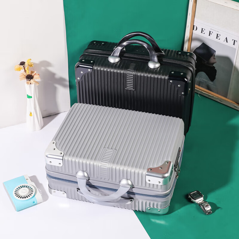 天胤手提化妆箱可挂行李箱储物密码箱带锁洗漱包14寸小型16收纳可定制 白配金_【磨砂角】 18寸【带密码锁】