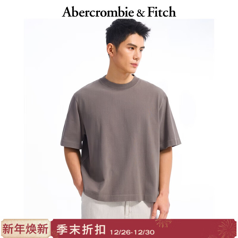Abercrombie &amp; Fitch【重磅圆领】美式复古经典棉质短袖T恤上衣25夏季男装124-5573 棕色 M (180/100A)