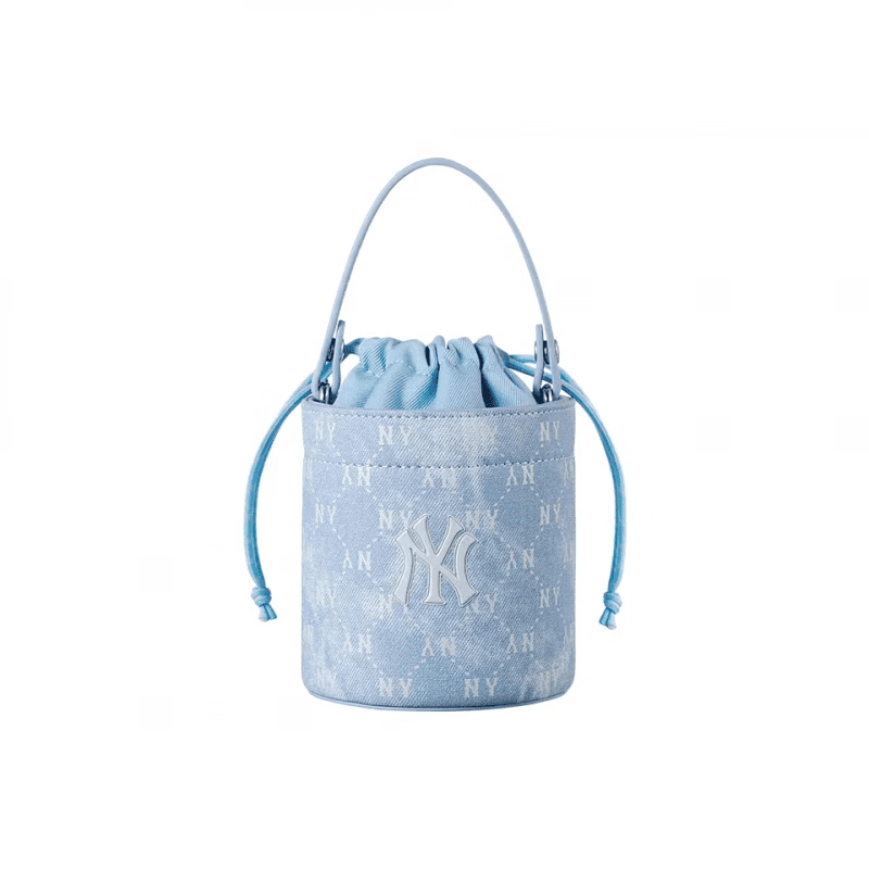 MLBNY纽约洋基队暗纹老花抽绳可改造可斜挎 皮革 水桶包手提包女款 蓝色