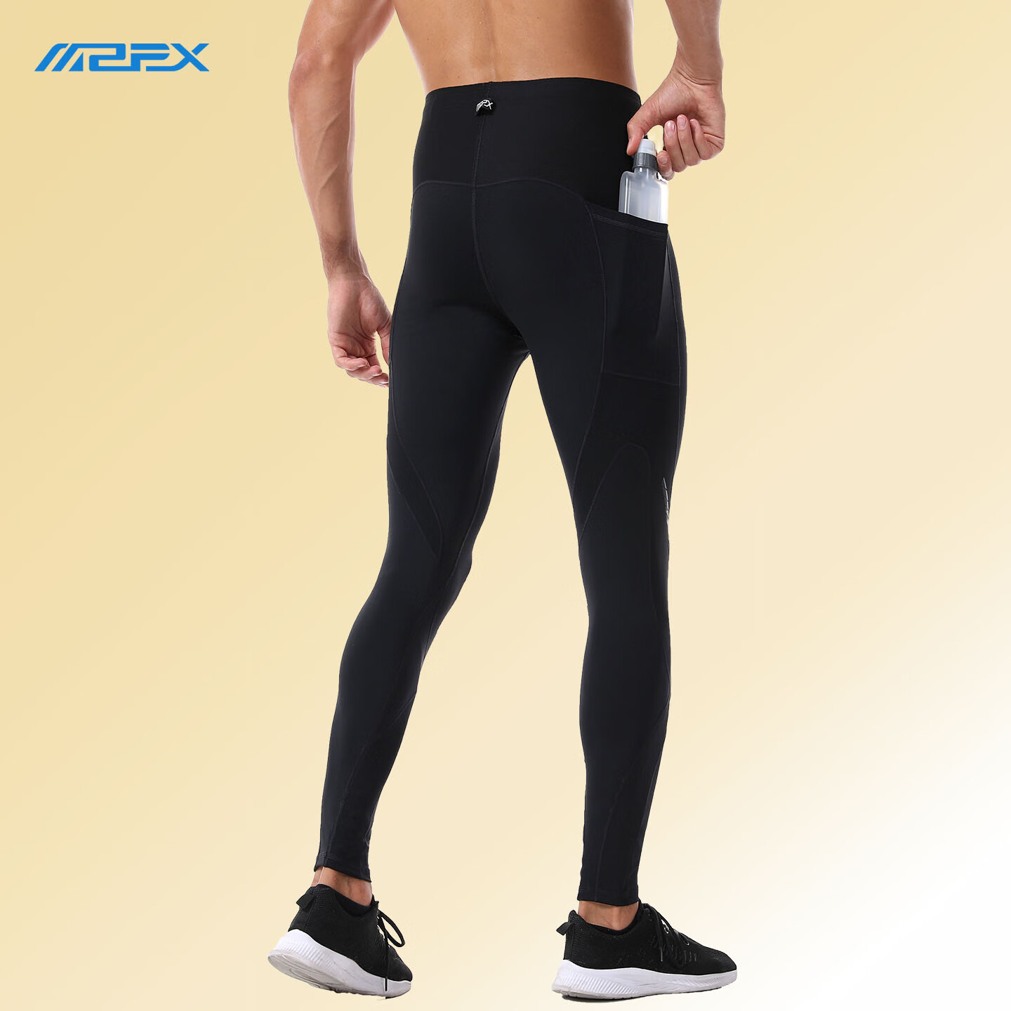 MZPX压缩裤男SH款加绒健身保暖运动跑步马拉松护膝透气紧身长裤秋冬季 男SH羊羔绒黑色 左右口袋 L (裤腰周长平量76cm)