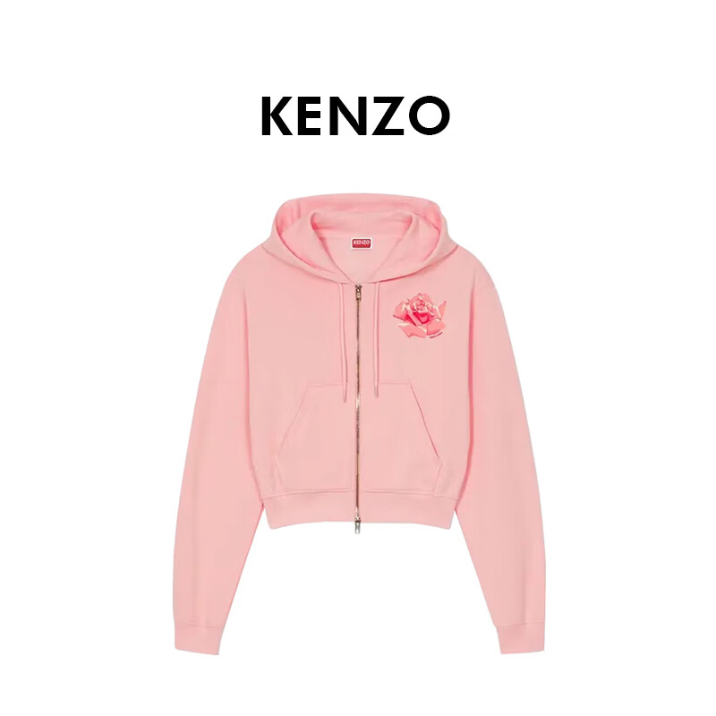 高田贤三（KENZO）新款秋冬季运动潮流休闲轻奢保暖上衣棉质女长袖连帽卫衣粉色 S