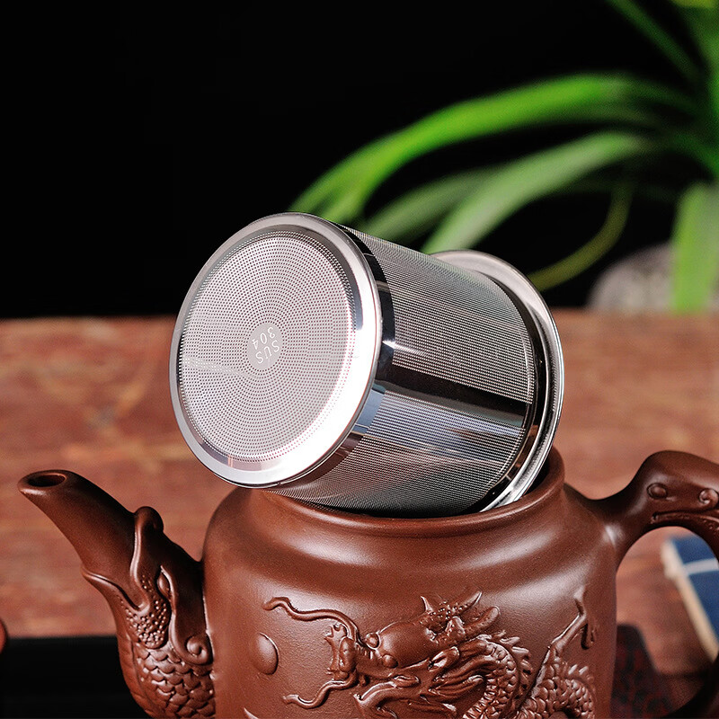【厂家直销】宜兴紫砂壶不锈钢过滤泡茶器家用大容量茶碗杯套装功 双龙夺宝壶（带滤网棕色