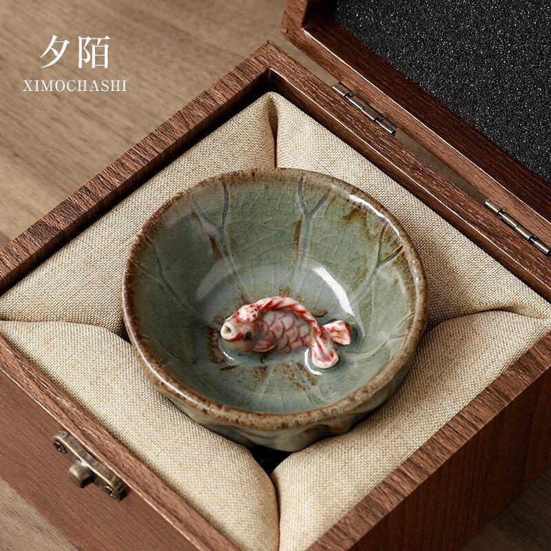 有鱼志野柴烧主人杯茶具茶杯单杯粗陶碗杯 (熊猫)志野柴烧杯(包装) 200mL以下