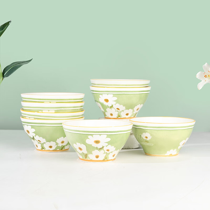 孟垣【10只装】中式爱丽丝4.7英寸釉下彩家用碗陶瓷创意加厚碗米饭碗 爱丽丝10只装4.7英寸米饭碗