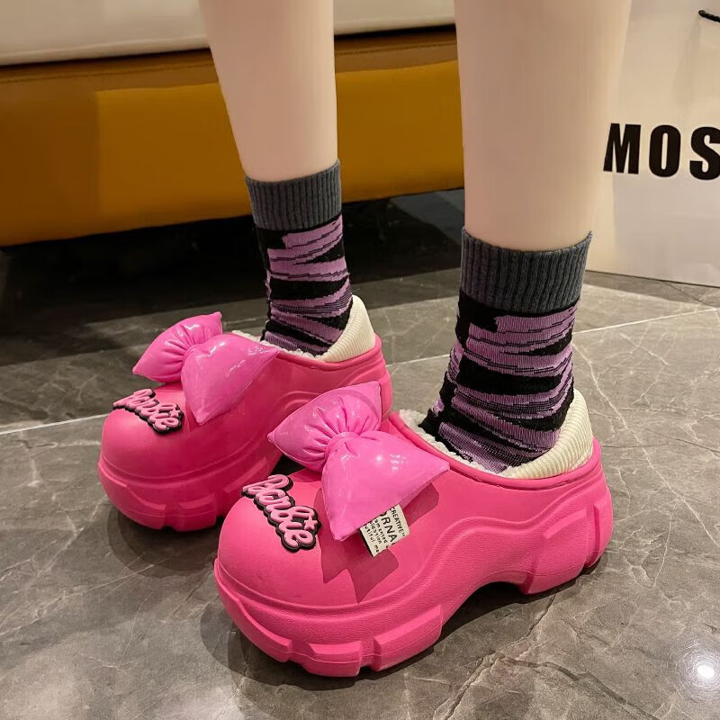 【甄选厂家】包跟棉拖鞋女冬季款厚底防水外穿时尚可爱外穿加绒保 【粉色】红色 38 -39