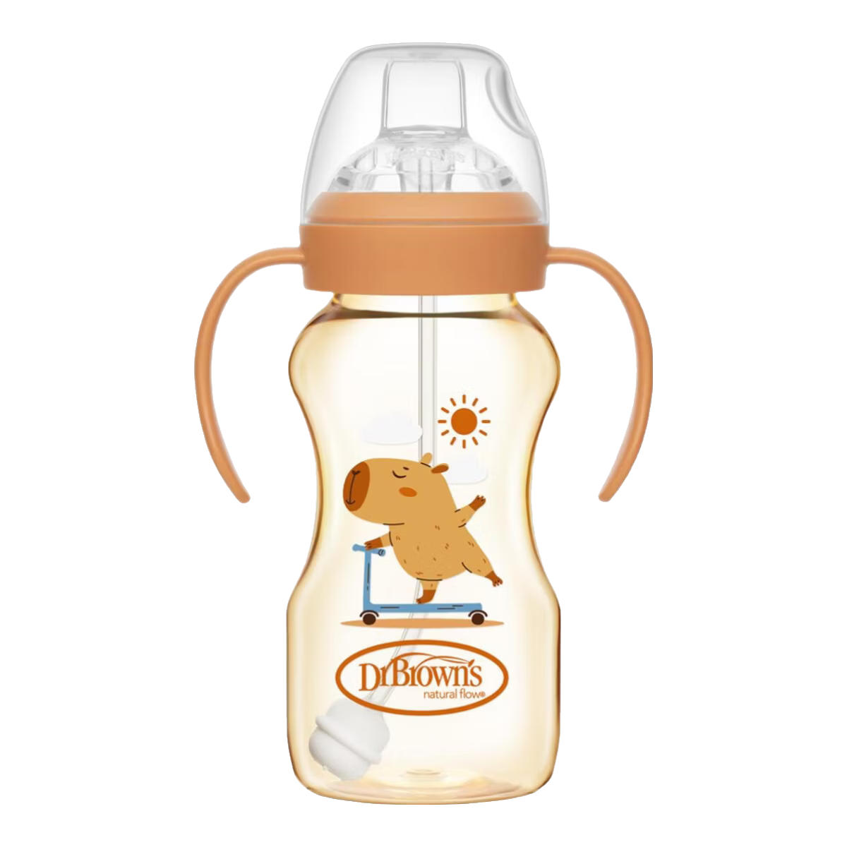 布朗博士吸管奶瓶9月+ PPSU重力球吸管 寶寶喝奶水杯330ml大容量帶手柄