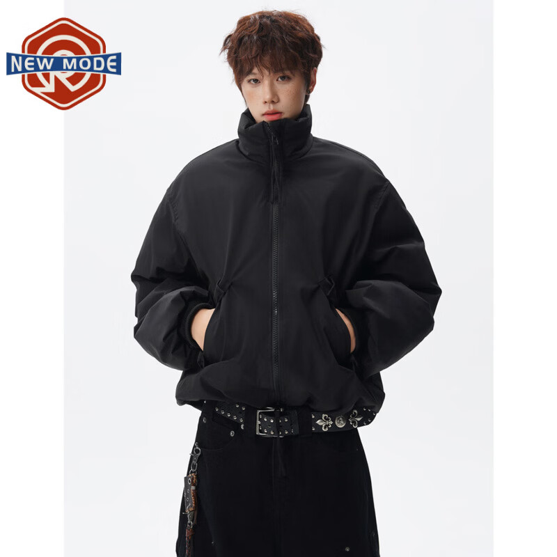 NEW OR MODE美式潮牌立领棉服男冬季新款加厚保暖宽松休闲百搭短款面包服外套 黑色 M 【建议90-110斤】