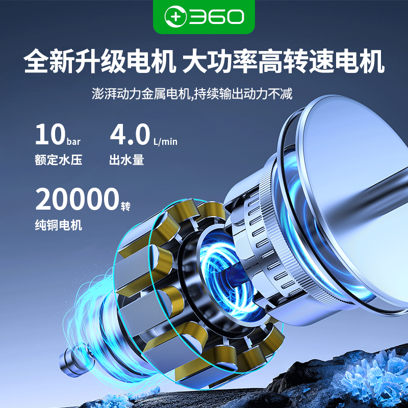 360高压无线洗车机家用清洗机洗车泵刷车泵洗车神器洗车水枪无刷电机 360无线洗车枪系列 200W+人加购360品牌丨强劲水压 【真无刷单电5芯】5米水管+泡沫壶+六合一枪头