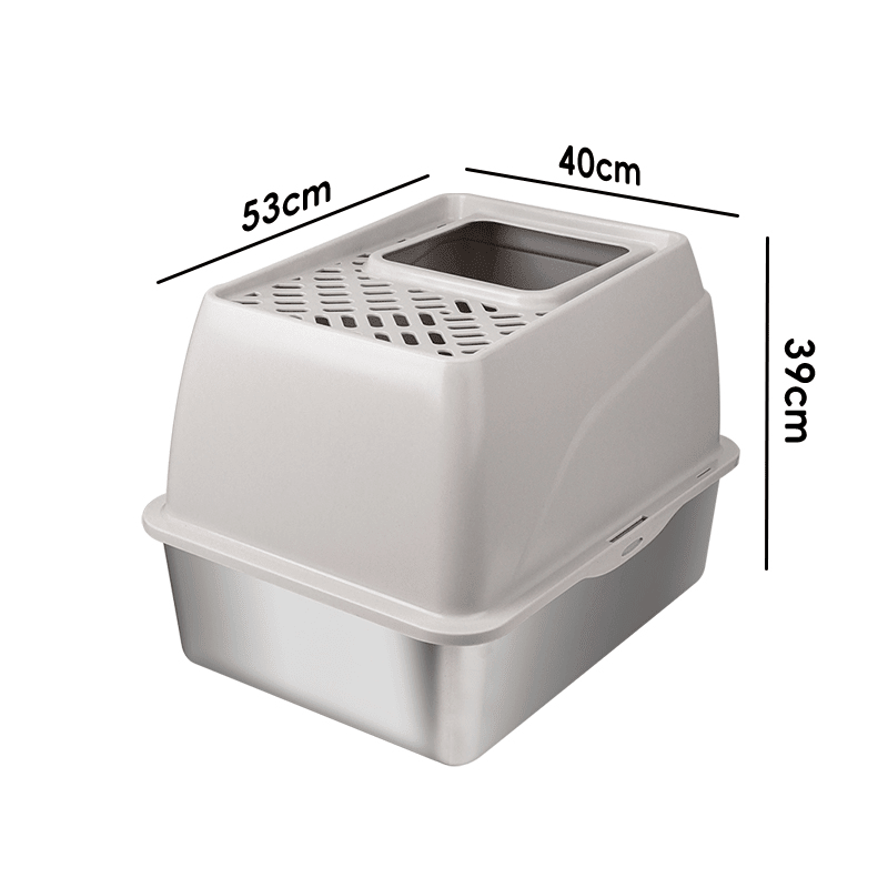 all for pawsafp貓砂盆頂入式全封閉超大號防外濺防帶砂隔臭貓咪用品廁所特大 【新品】大號頂入式不銹鋼貓砂盆-沙色 送貓砂鏟