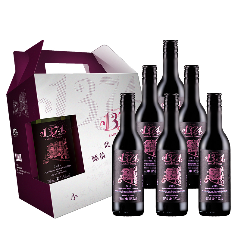 乐朗（LAULAN DUCOS）1374 干红葡萄酒  波尔多梅多克AOC级 187ml*6瓶 整箱装 法国进口红酒