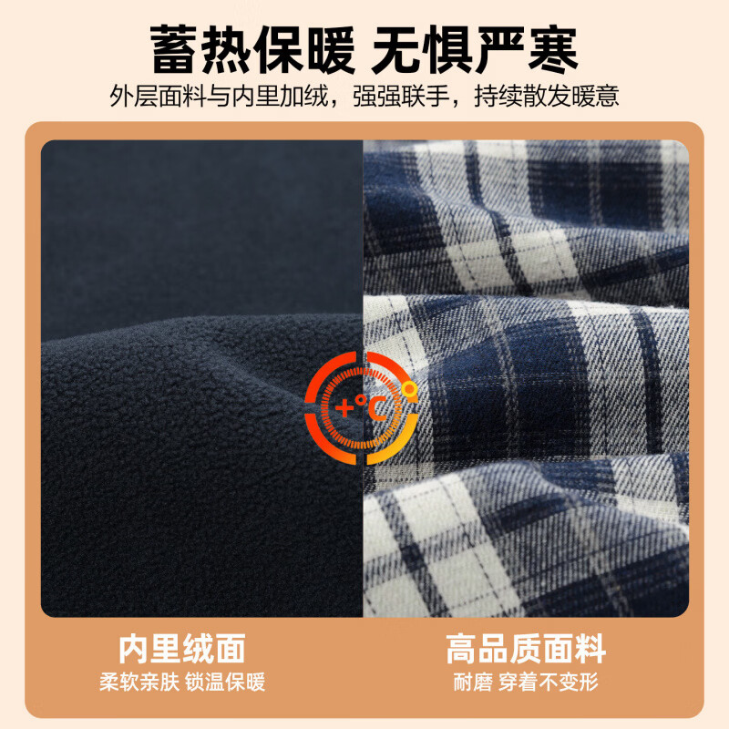 罗蒙（ROMON）加绒加厚保暖长袖衬衫男中老年2025秋冬新款时尚休闲百搭衬衣男 藏青格 3XL 【建议150-165斤】