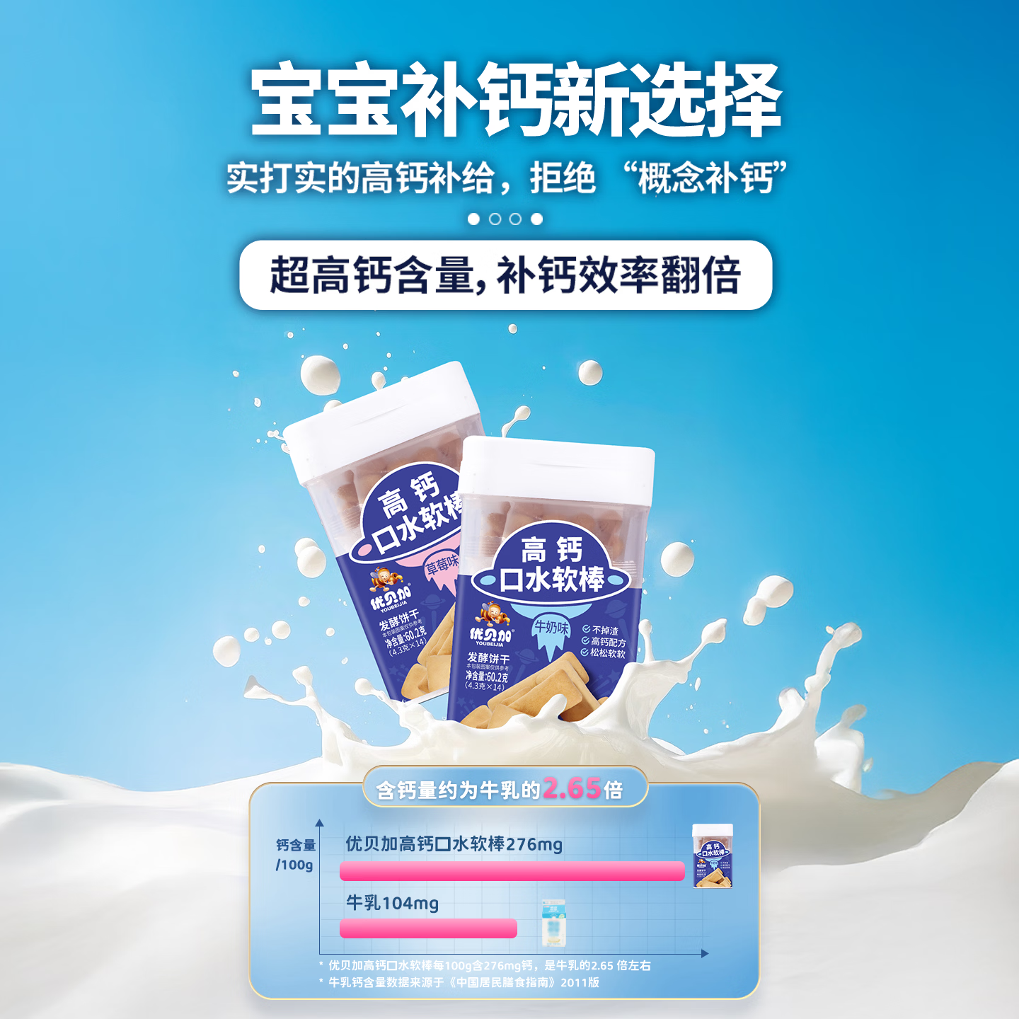 优贝加高钙口水软棒无添加色素独立包装儿童零食饼干1-3岁无添加色素 优贝加高钙口水软棒（牛奶味）*1瓶