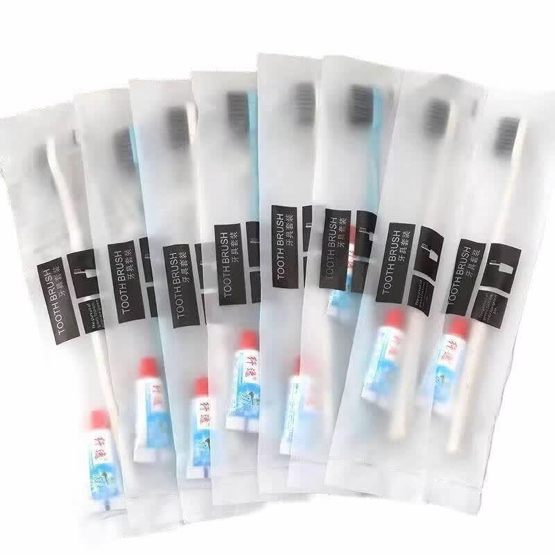 SWSR一次性牙刷带牙膏套装五星级酒店宾馆专用旅行套装洗漱用品独立装 混色竹炭秸秆牙刷【50套带牙膏 】 50支