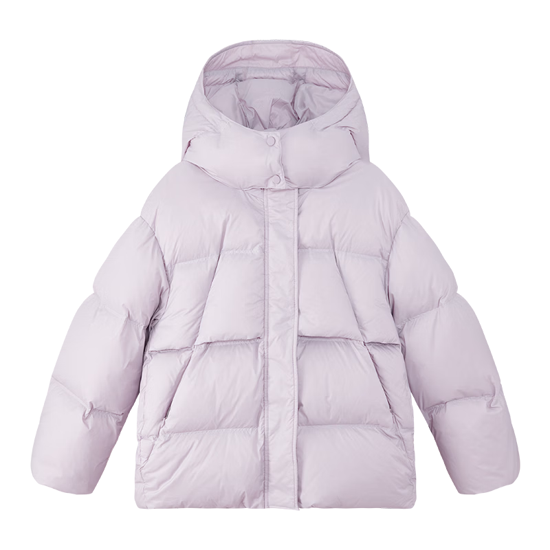 左西女童羽絨服冬裝保暖2025新款兒童三防連帽面包服紅色新年拜年服 淺紫色 【1000+清潔度0異味】 140 cm【充絨量：127g】