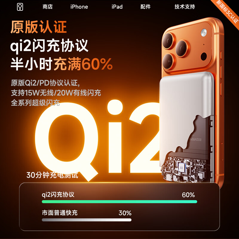 SOULUX【新国标3C认证】MagSafe苹果磁吸充电宝10000毫安可上飞机高铁轻薄便携20w超级快充无线移动电源 【钛银色】10000毫安 | 可上飞机 2026新款 | 原版正装1:1全功能