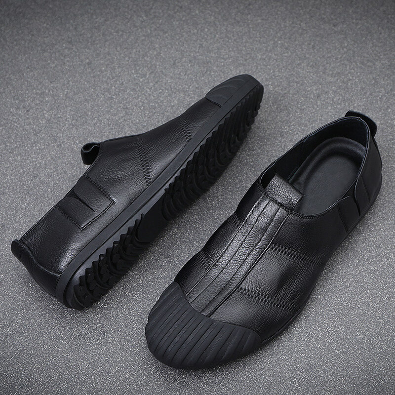 Q ZHIHE2025秋冬季新款男士轻便舒适纯皮鞋子软底乐福鞋男透气休闲板鞋 黑色 43 (265mm)