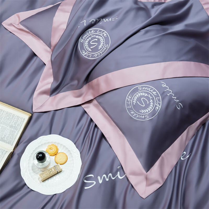 水星系列家纺A类长绒棉纯棉四件套100%全棉轻奢高级感裸睡床单被套床上用品笠 月光紫+豆沙红 240支 A类长绒棉 1.8M 床单款 （被套200*230cm）