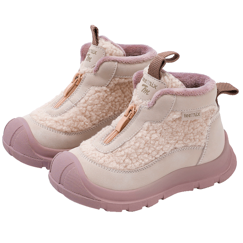 天美意（TEENMIX）天美意儿童运动鞋男童鞋子2025秋冬新款女童加绒保暖休闲鞋 粉色 33
