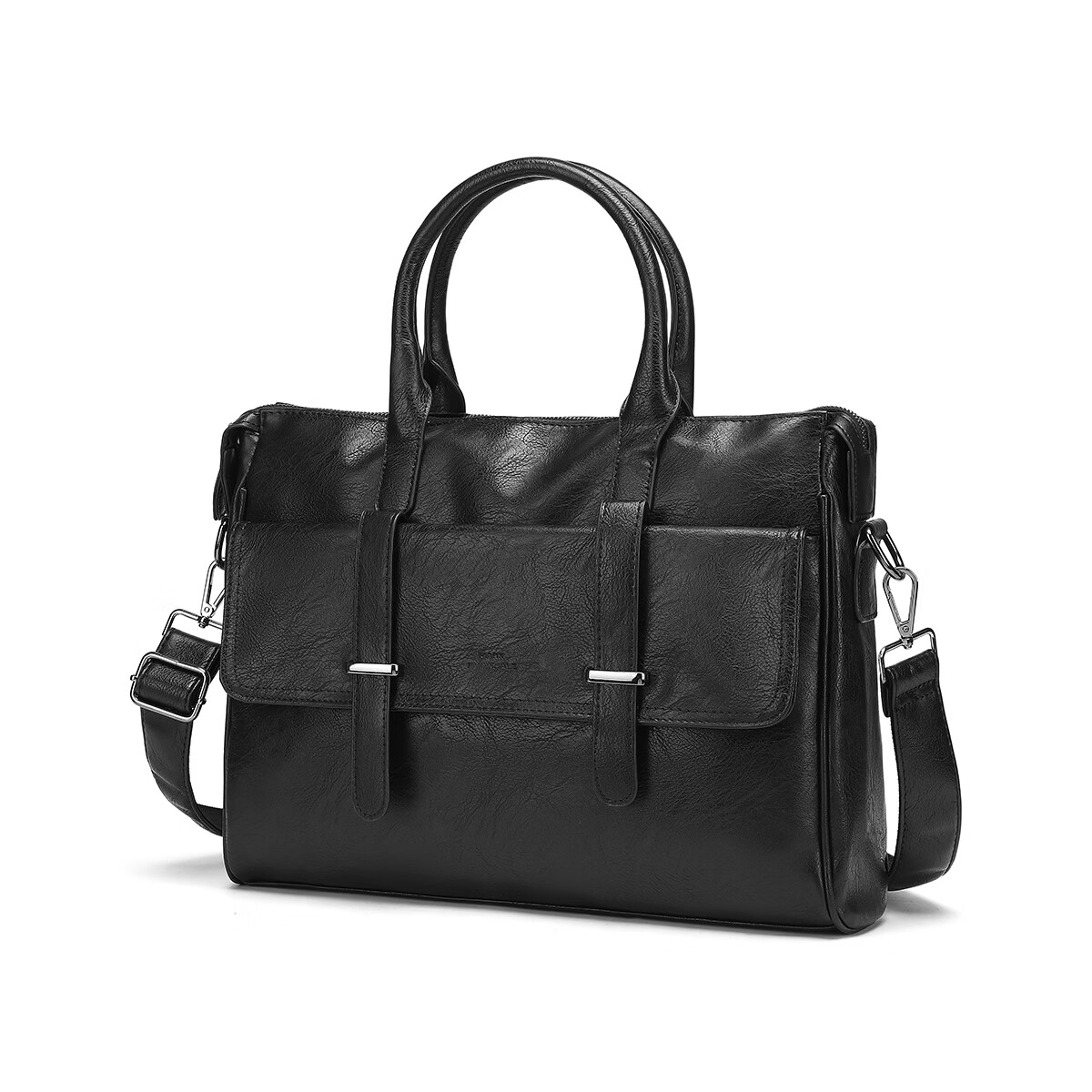 马克华菲男士公文包商务手提包 14英寸电脑包 办公出差律师大容量单肩斜挎 纹理黑 14英寸