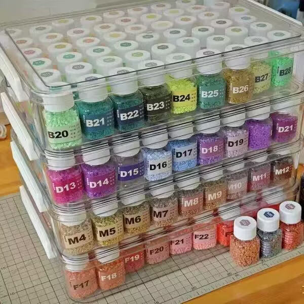 拼豆收纳大盒+54个方瓶30ml收纳瓶小豆分装透明小方药瓶 1套【大盒+54瓶+221色六边形贴】