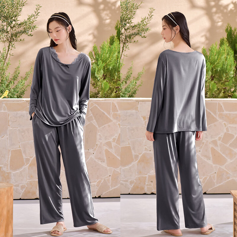 轩靓（XULEN）2026新款睡衣女士春秋款莫代尔长袖高级感冰丝凉感家居服套装 64730暮色灰 L 建议体重100-120斤
