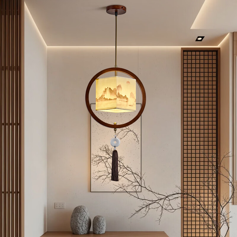 中式宋代美学小吊灯复古实木茶室书房餐厅过道走廊玄关床头吊灯 03-竹送映画【送全光谱护眼光源】 三色变光