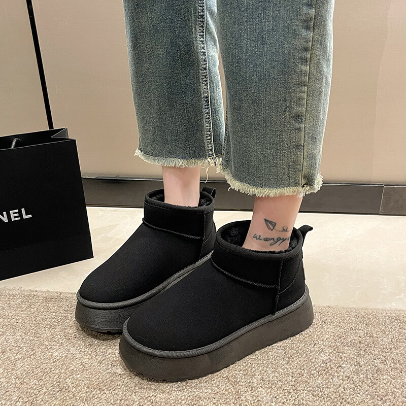贝婴初（BEIYINGCHU）雪地靴女款短筒加绒加厚保暖棉鞋防滑冬季新款鞋子女学生韩版女鞋 黑色升级款 41 京东折扣/优惠券