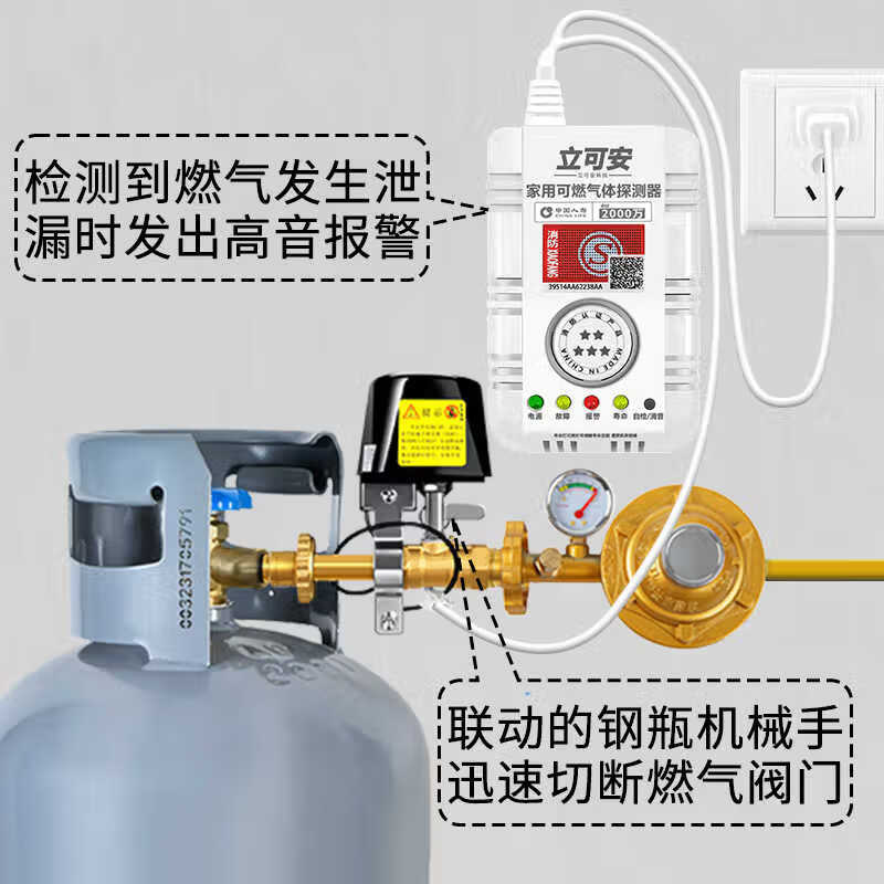 立可安新国标 燃气报警器 天然气报警器家用厨房煤气泄漏自动切断阀 【甲烷】新国标天然气探测报警器
