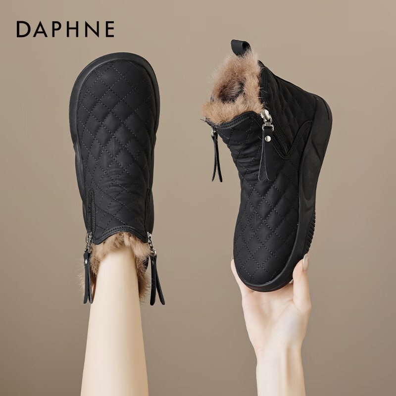 达芙妮厚底雪地靴女2025新款秋冬季加绒加厚女鞋保暖东北妈妈棉鞋短靴子