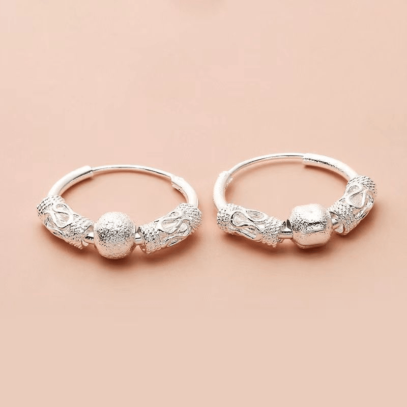 老凰祥  足银9999纯银耳环女款旺夫转运珠耳圈简约防过敏耳饰显瘦 旺夫转运-纯银耳圈+8.9克精品实心【每人限购一对