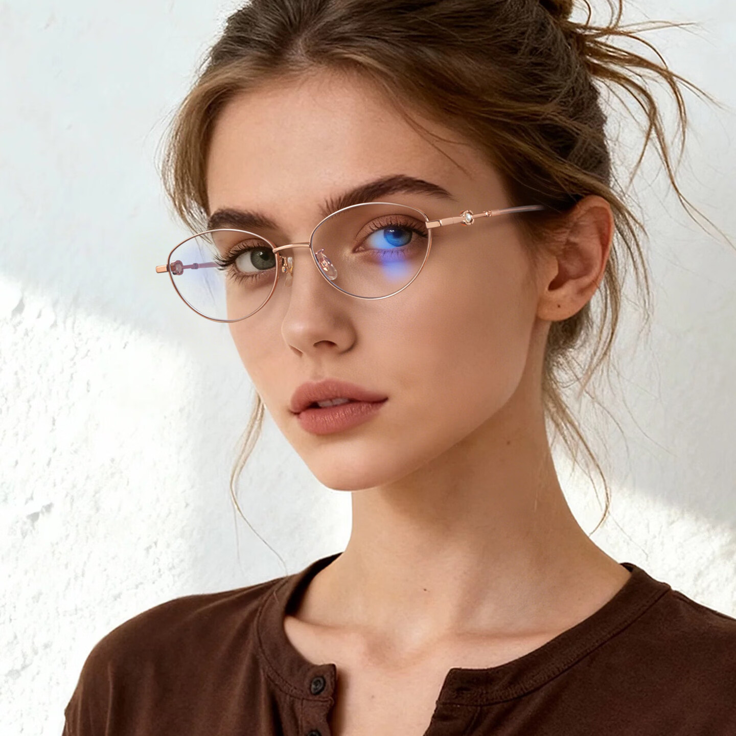 圣卡西韩系金丝边框眼镜女近视可配度数防蓝光高级感超轻钛架猫眼眼睛架 玫瑰金框【钛架】 无度数防蓝光镜片