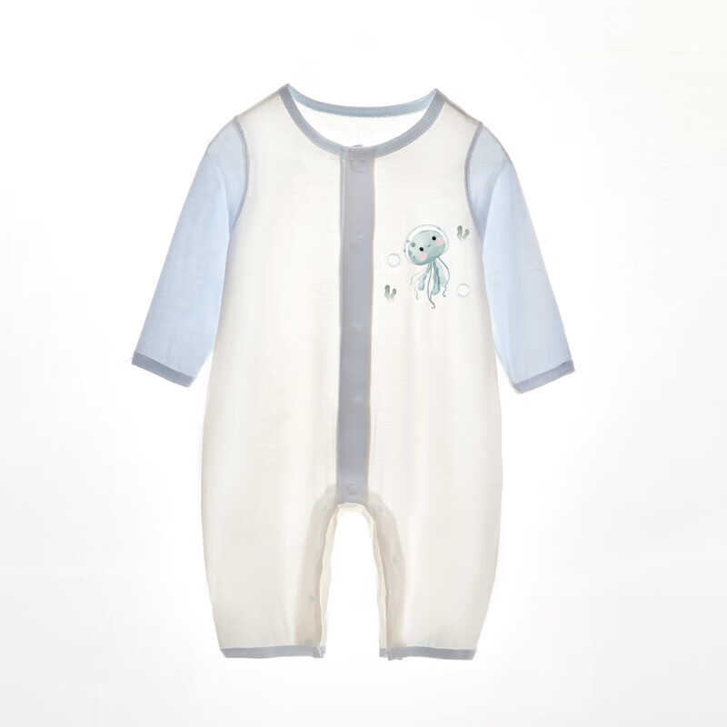 贝肽斯婴儿连体衣爬服新生幼儿衣服男女宝宝长袖睡衣空调服 水母乔巴 80cm