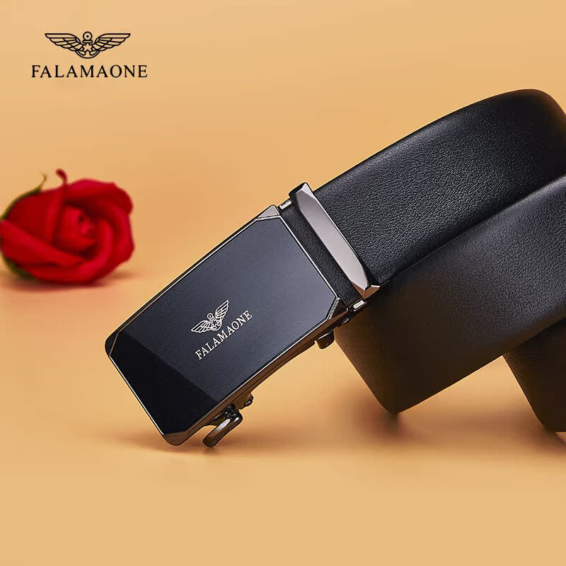 FALAMAONE法莱阿玛尼皮带男款头层软牛皮2026新款真皮100男士裤腰带男礼物 京仓直发，枪色内扣款/细纹【专柜礼盒】 120cm 改尺寸联系客服或下单备注