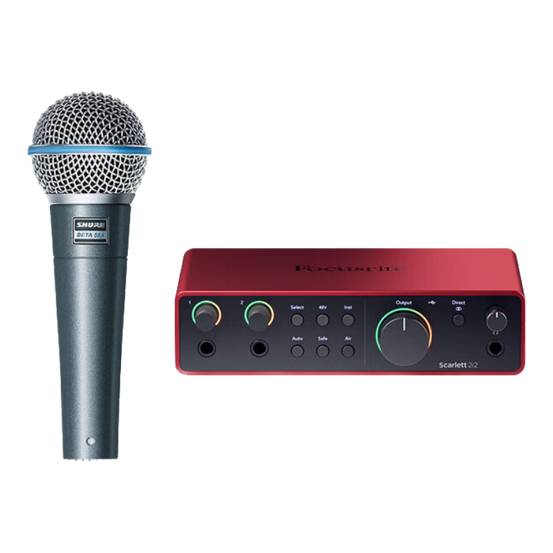 SHURE 舒尔BETA58/87专业舞台手持麦克风人声专用直播K歌录音室演出弹唱超心形收音话筒套装 BETA58A-CHN+2i2 4代声卡套装