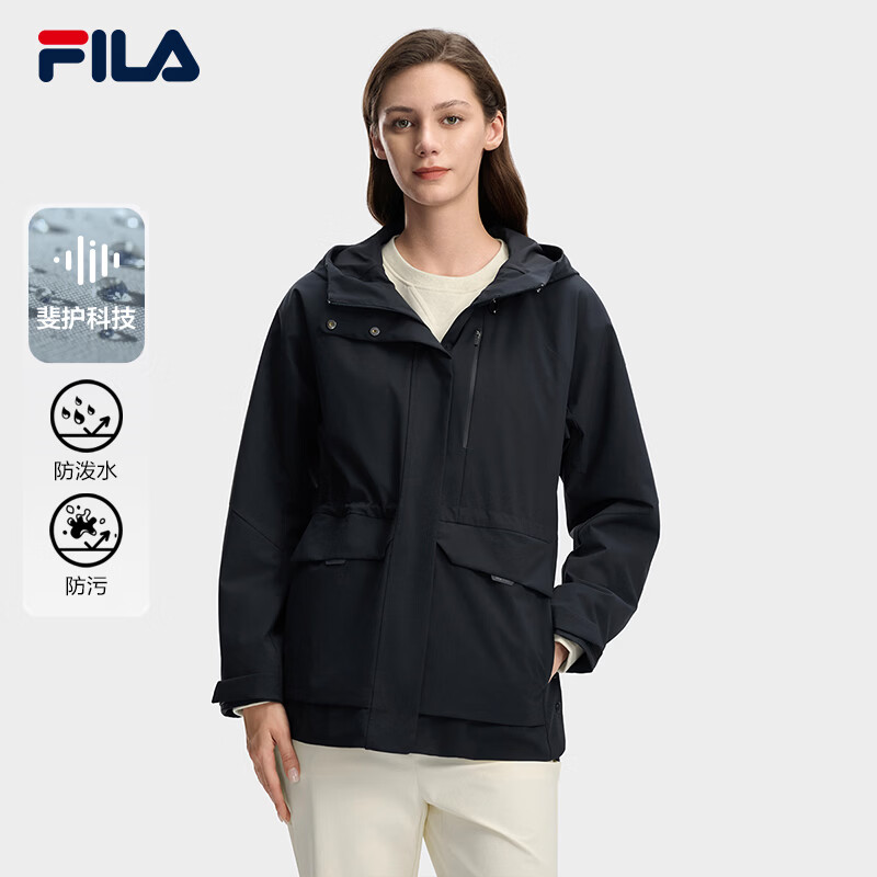 FILA 斐乐官方女士梭织外套2026春季新款休闲舒适防泼水连帽上衣 传奇蓝-NV L 170/88A/L