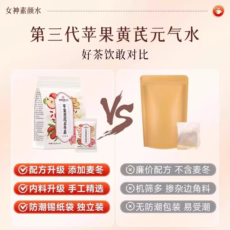 北京同仁堂用苹果黄芪麦冬茶官方旗舰正品可搭配女神素颜水 [3盒装买2送1】麦冬升级款-气血双 360g*3盒