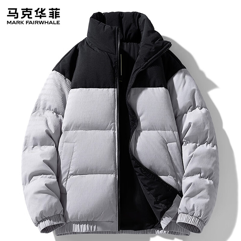 马克华菲(MARK FAIRWHALE)美式复古休闲立领羽绒服男士2026年春季新款宽松拼色时尚百搭上衣 紫色 【官方正品】 S 【建议80-100斤】