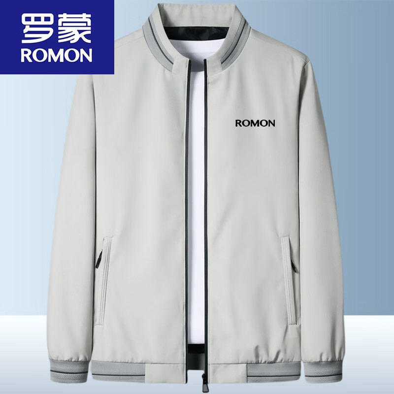 罗蒙（ROMON）立领夹克衫男士春秋休闲外套中年商务男装防风加绒保暖上衣男 A112-1 89017(D) 卡其春秋款 LM L -120斤