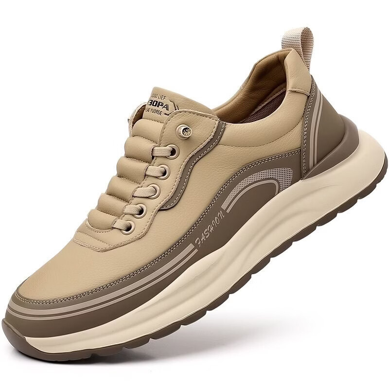 西域骆驼（VANCAMEL）男鞋冬季新款皮面老爹鞋男士百搭休闲鞋男软底运动鞋子男潮鞋耐磨 【官方正品 质量保证】黑色配色 40