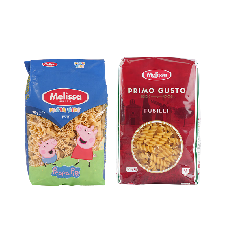 麦丽莎（Melissa）螺旋形意大利面500g+粉红小猪儿童意面500g