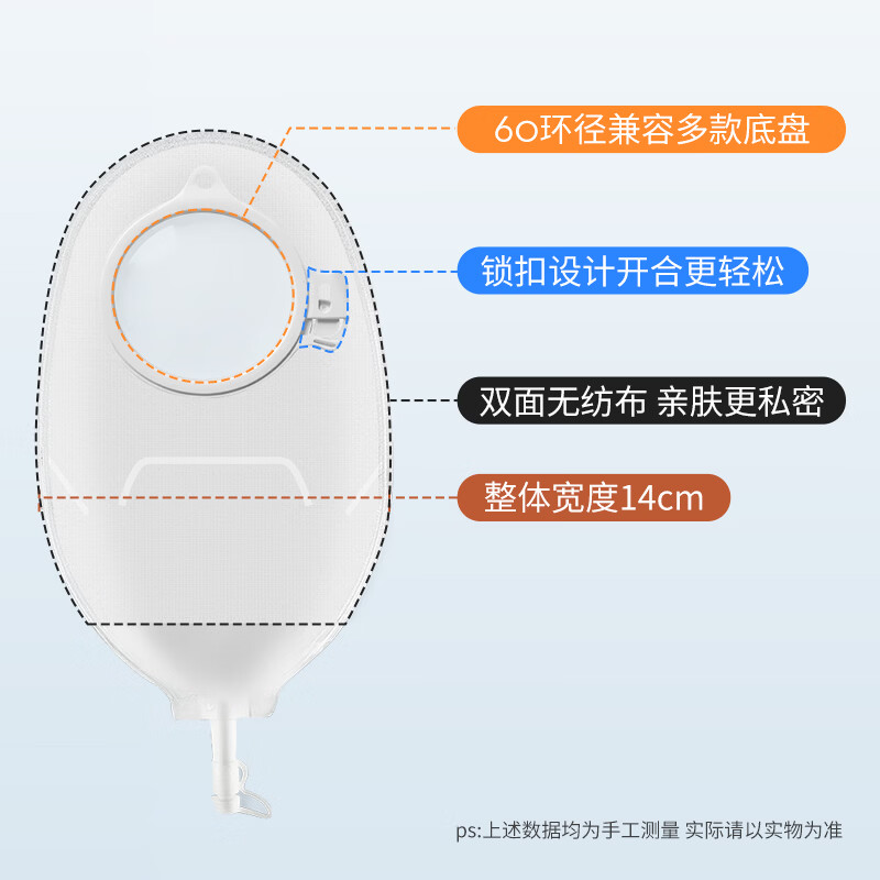 护士同学二件式尿路造口袋两件式泌尿造瘘袋同康L保01759膀胱全切小便袋 【试用装】1个凸底盘+1个泌尿袋