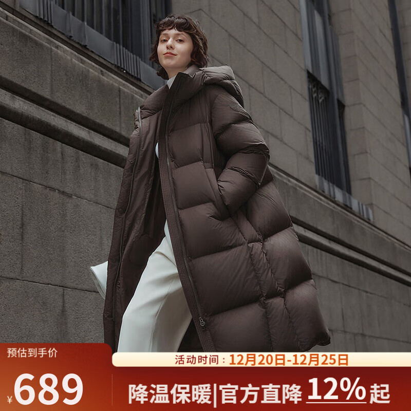 坦博尔冬季羽绒服女长款时尚百搭保暖加厚连帽面包服TBF530836Z 大象咖啡 L (170)