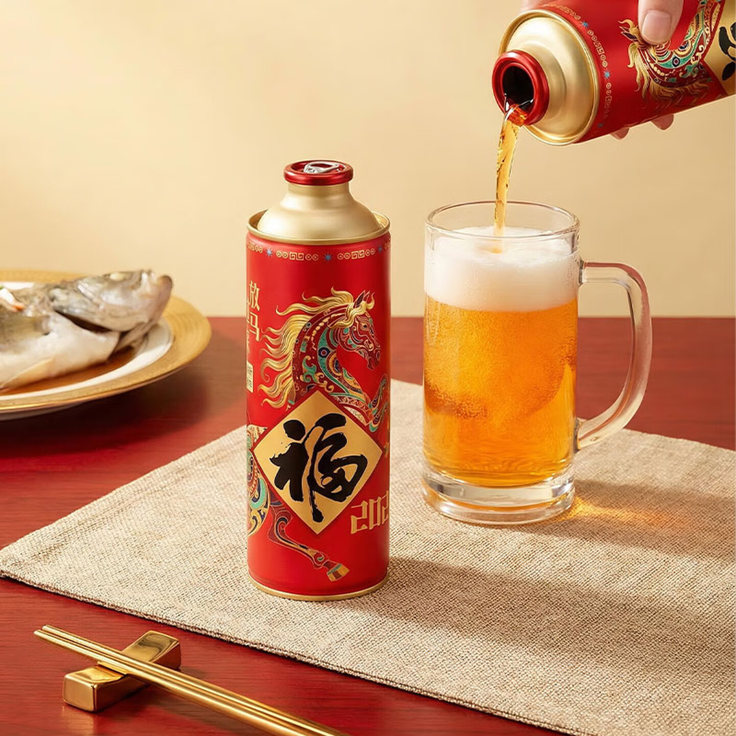 雪花【新品上市 马年限定】12.5°P福罐装啤酒礼盒装1L*6罐春节送礼 雪花福罐啤酒1L*6罐