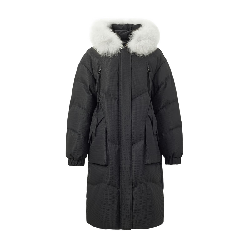 雪中飞服饰五折2025冬新款女士羽绒服中长款大口袋狐狸毛领百搭保暖 黑色|8056 M /160/84A