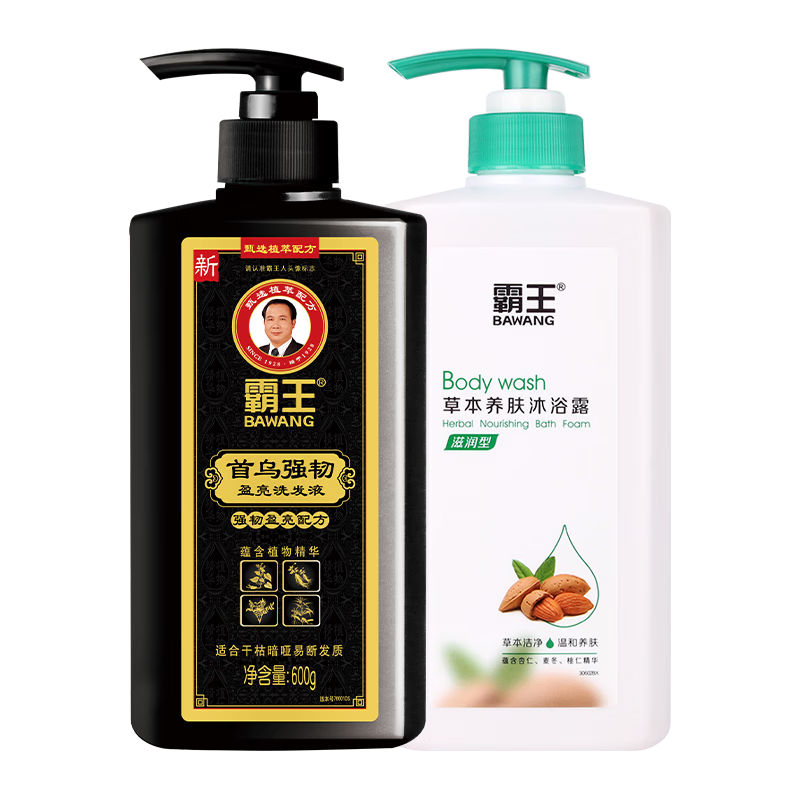 霸王洗發(fā)水控油保濕強韌防斷發(fā)何首烏草本洗發(fā)露去屑防脫護(hù)發(fā)洗頭膏 首烏洗發(fā)水600g+沐浴露600g